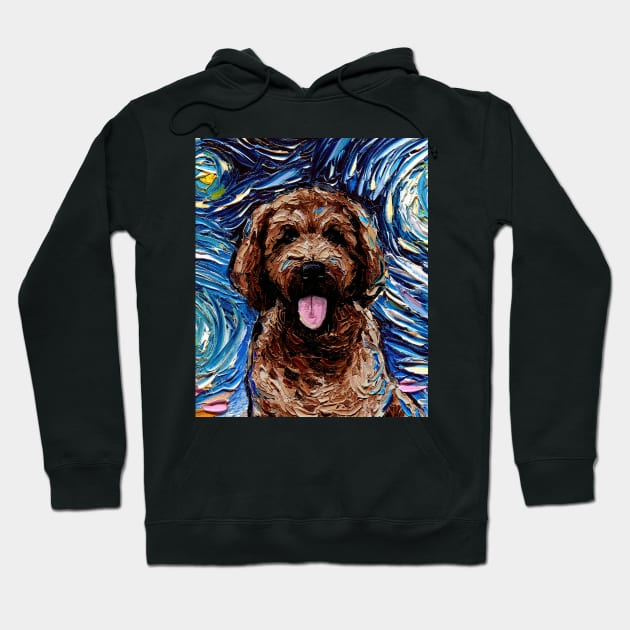 Brown Goldendoodle Night Portrait Hoodie by sagittariusgallery